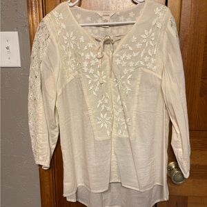 NWOT Sundance Cream Colored Cotton and Lace Peasant Embroidered Women's Top
